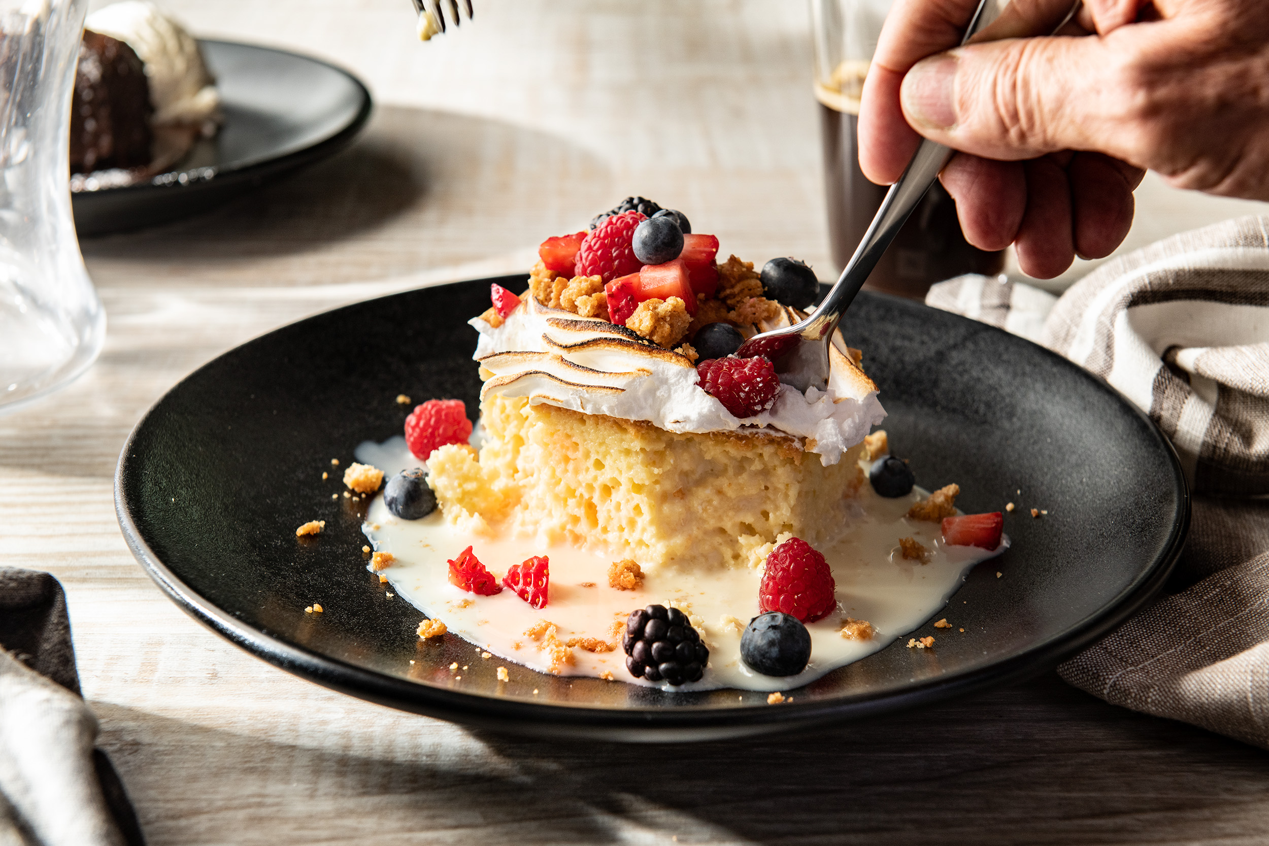 Creamy cake topped with berries