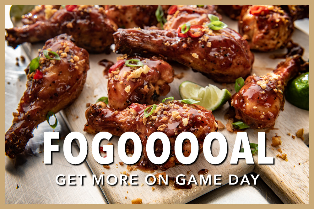 Complimentary Saucy Legs against a caption " Fogoooal - Get more on game day"